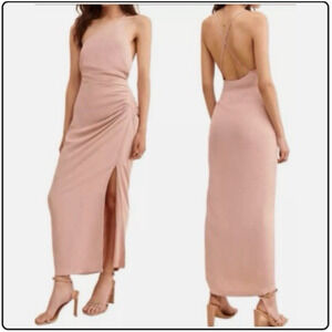 NEW Anthropologie Ruched Asymetrical Midi Dress Pink Sleeveless Linen Size 6